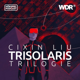 Die drei Sonnen strahlen rot über einer Pyramide. Dazu der Schriftzug "Cixin Liu - Trisolaris-Trilogie"