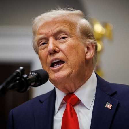 US-Präsident Donald Trump spricht im Roosevelt Room des Weißen Hauses.