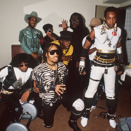 Die amerikanische Rap-Gruppe "Grandmaster Flash And The Furious Five", aufgenommen am 27. März 1984 in Frankfurt am Main.