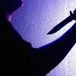 Silhouette; Abwehr bei einer Messerattacke. 