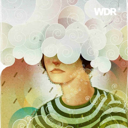 Illustration: Frau mit ihrem Kopf in den Wolken.