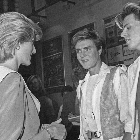 Prinzessin Diana trifft Duran Duran 1983, schwarz/weiß-Bild