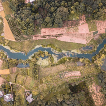 Luftbild mit einer Aufnahme der südchinesischen Region Guangxi. 