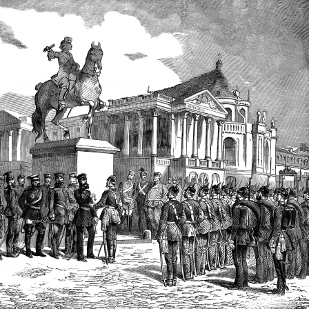 Eiserne Kreuze werden in Versailles nach dem Sieg über Frankreich im Deutsch-Französischen Krieg verteilt von Kaiser Wilhelm I. bzw. Wilhelm Friedrich Ludwig, König von Preußen