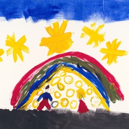 Ein von einem Kind gemaltes Bild zum Schlaflied "Ich schenk dir einen Regenbogen"