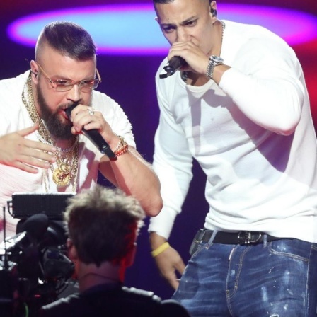 Die Rapper Kollegah (li.) und Farid Bang (re.) bei der Echo-Verleihung 2018