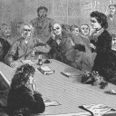 Victoria Clafin Woodhull bei einer Anhörung in einem Komitee des amerikanischen Kongresses 1871.