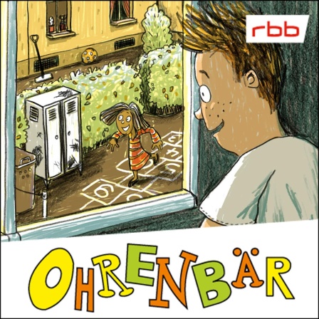 Bunte Zeichnung: ein Junge schaut aus dem Fenster, er sieht ein Mädchen beim Hüpf-Spiel, neben ihr ein alter Schrank (Quelle: rbb/OHRENBÄR/Horst Klein)