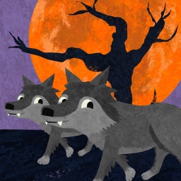 Zwei kleine Wölfe in der Vollmondnacht