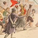 Französische Revolution / Sturm auf die Bastille, 14.Juli 1789. (Farblithographie von E. Crété nach Henri Grobet.)