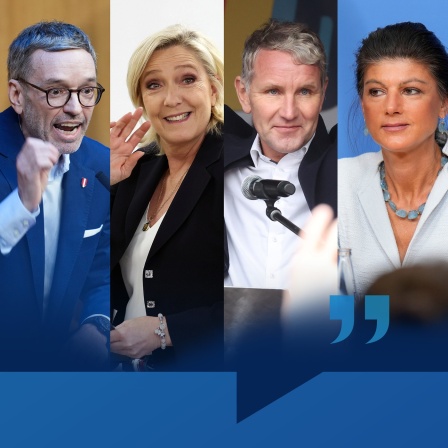 von links nach rechts: Herbert Kickl (FPÖ), Marine Le Pen (RN), Björn Höcke (AfD), Sahra Wagenknecht (BSW) | Bild: dpa/pa/Geisler-Fotopress/Bernd Elmenthaler/Eva Manhart/APA/picturedesk.com/Bodo Schackow/MAXPPP/Maillard/BR/HR