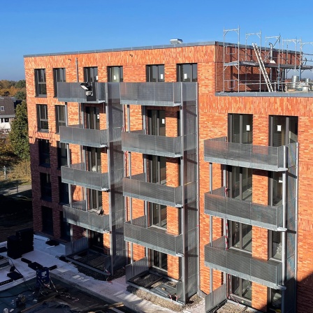 Auf der Baustelle eines Holzhochhauses in Norderstedt.