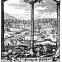 Historischer Druck, Kupferstich von 1636, Titelseite der Die Fruchtbringende Gesellschaft oder Palmenorden.