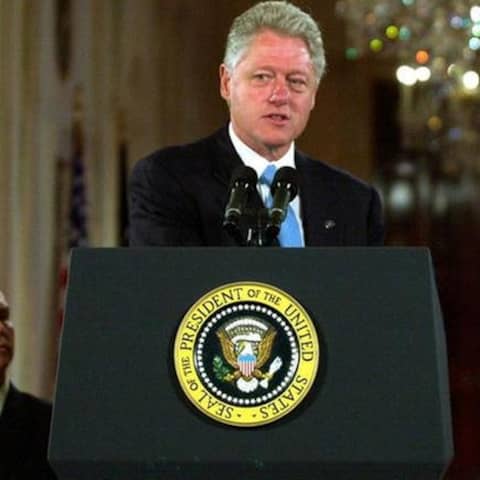 US-Präsident Bill Clinton während einer Pressekonferenz anlässlich des &#034;Human Genome Project&#034;