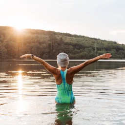 Cold water swimming for elderly woman