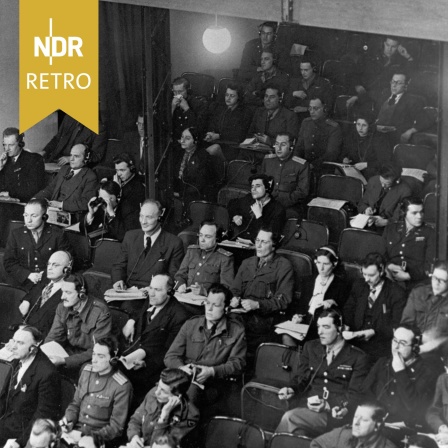 Gäste und Journalisten während der Prozesse 1946.