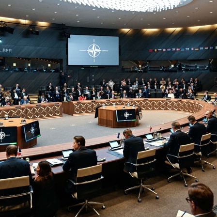 Treffen der NATO-Verteidigungsminister in Brüssel: Blick in den vollen Saal. 