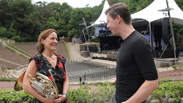 Sarah Willis, Hornistin der Berliner Philharmoniker im Gespräch mit KlickKlack-Moderator Martin Grubinger.
| Bild: BR