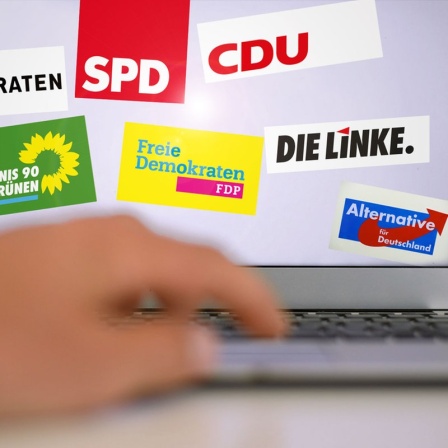 Montage: Parteilogosauf dem Display eines Laptops