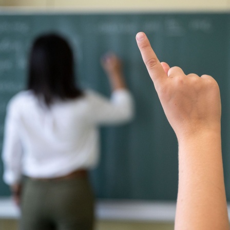 Ein Schüler meldet sich während einer Unterrichtsstunde (Bild: dpa / Marijan Murat)
