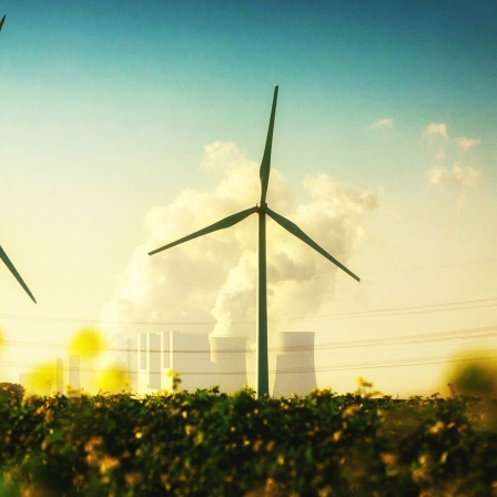 Windräder mit dahinterliegendem Kohlekraftwerk (Themenbild)