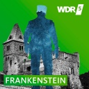 Cover des Hörbuchs "Frankenstein" - schemenhafte Gestalt vor einem burgähnlichen Gebäude