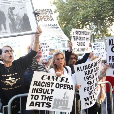 Proteste gegen die Aufführung der Oper "The Death of Klinghoffer" am Metropolitan Opera House, New York, am 22.09.2014.