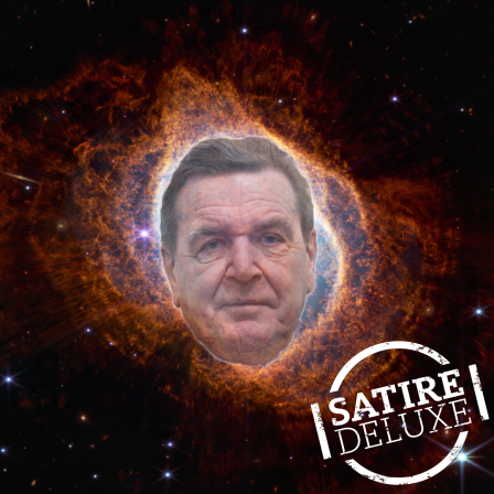 Bild des Universums mit montiertem Kopf von Gerhard Schröder