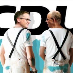 Carsten Linnemann und Friedrich Merz stehen in Malerkleidung vor dem frisch gestrichenen CDU-Logo
