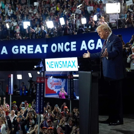 Der republikanische Präsidentschaftskandidat und ehemalige US-Präsident Donald Trump kommt bei der Republican National Convention im Fiserv Forum an.