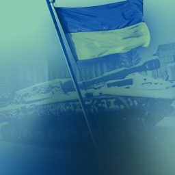 Ukrainische Flagge vor Panzer