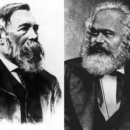 Die Verfasser des 1848 erschienenen &#034;Kommunistischen Manifest&#034;, Friedrich Engels (l) und Karl Marx (r)