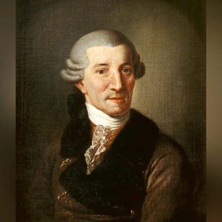 Porträt Joseph Haydn sitzend und ernst schauend, Gemälde von Christian Ludwig Seehas