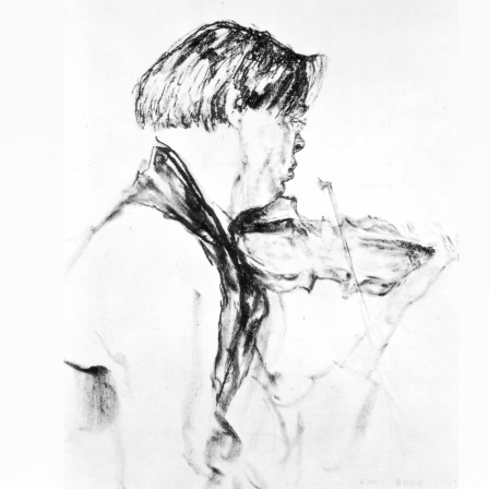 Zeichnung von Adolf Busch mit Violine in schwarz-weiß