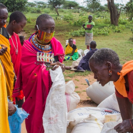 Lebensmittelverteilung an Massai-Frauen