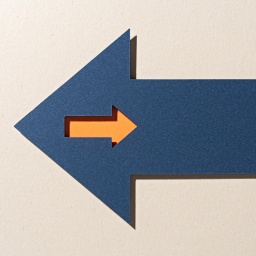 Ein orangefarbener kleiner Pfeil in einem großen blauen Pfeil, der sich in umgekehrter Richtung auf beigem Hintergrund bewegt.