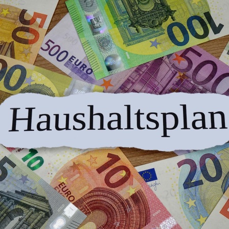 Auf verschiedenen Geldscheinen befindet sich der Schriftzug Haushaltsplan.