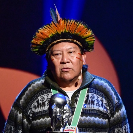 Davi Kopenawa, Schamane und geistiger Führer der Yanomami-Indigenen in Brasilien, erhielt im Dezember 2019 in Stockholm den Right Livelihood Award