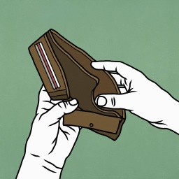 Die Illustration zeigt Hände, die eine leere Geldbörse öffnen.