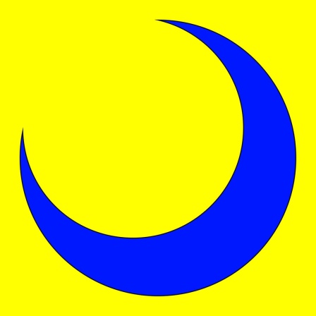 Die Grafik zeigt einen blauen Sichelmond auf einem gelben Rechteck.