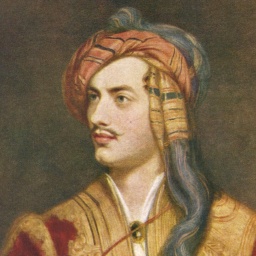Gemälde von Lord Byron in farbenprächtiger, flamboyanter Kostümierung.
