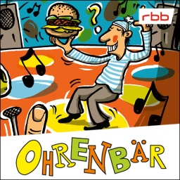 Bunte Zeichnung: ein Mann balanciert einen Burger auf der Tanzfläche (Quelle: rbb/OHRENBÄR/Horst Klein)