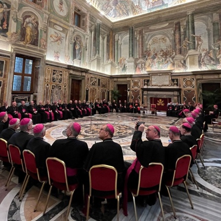 Deutsche Bischöfe warten auf die Ankunft von Papst Franziskus, Archivbild 17.11.2022, Rom, Vatikan