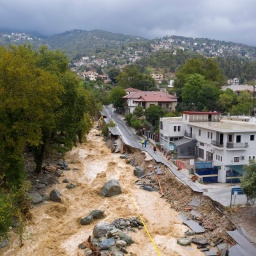 Griechenland - Region Thessalien, katastrophale Überschwemmungen nach schwerem Sturm und riesigen Wassermassen durch Regenfälle. Momentaufnahme in der Stadt Volos, 6. September 2023.