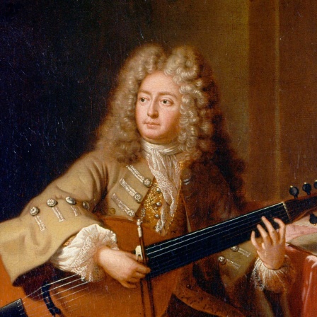 Gemälde von Marin Marais mit einer Gambe.