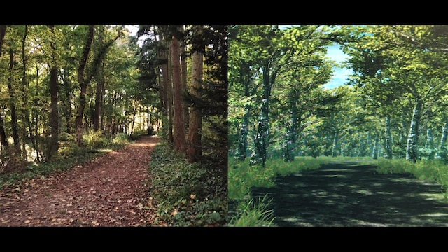 Bild gesplittet: Blick in einen Waldweg. Spaziergänge in der Natur live oder virtuell wirken heilsam.  | Bild: BR/Gut zu wissen