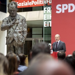 Bundeskanzler Scholz bei seiner Rede auf einer Veranstaltung der SPD im Willy-Brandt-Haus, Mai 2023