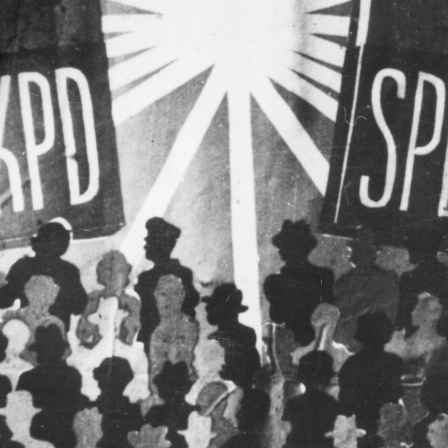 Plakatausschnitt zur Versammlung SPD/KPD zur Vereinigung, 1946 (Archivbild)