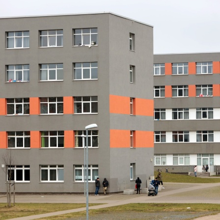 Blick auf Wohnblöcke auf dem Gelände der Zentralen Anlaufstelle für Asylbewerber (ZASt)