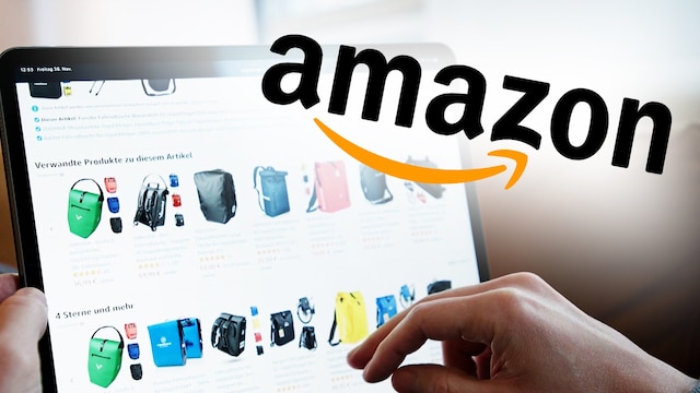 Ein Online-Shop, daneben das Logo von Amazon